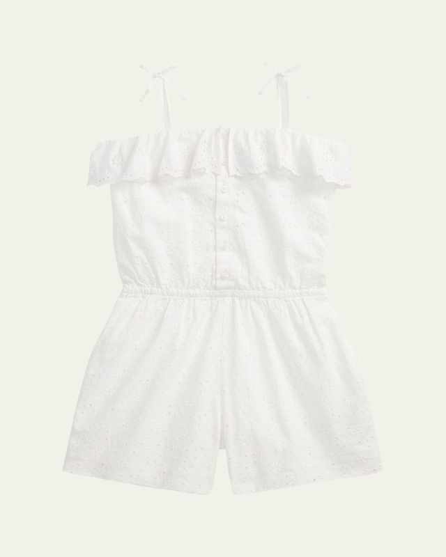 Girl's Eyelet Embroidered Romper, Size 7-16